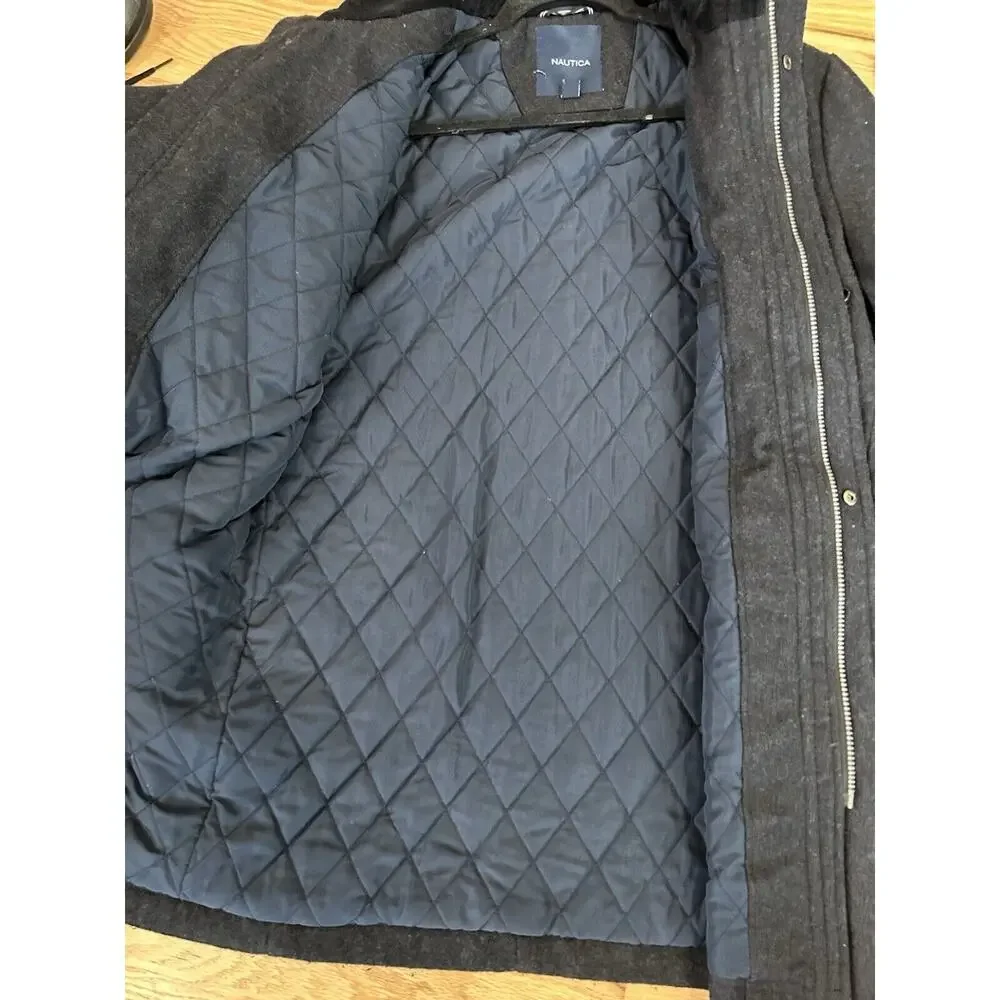 Nautica Wool‎ Coat Big Men Size M Toggle Full Zip Gray Heavy Winter Jacket Lined